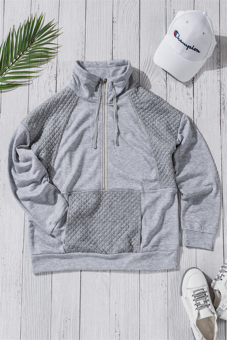 Quilted Patch Half Zipper Sweatshirt