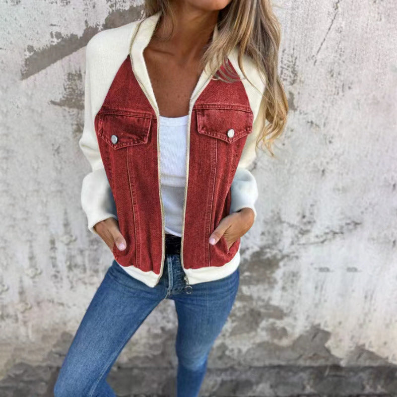 Zip-up Denim Jacket With Fur Sleeve