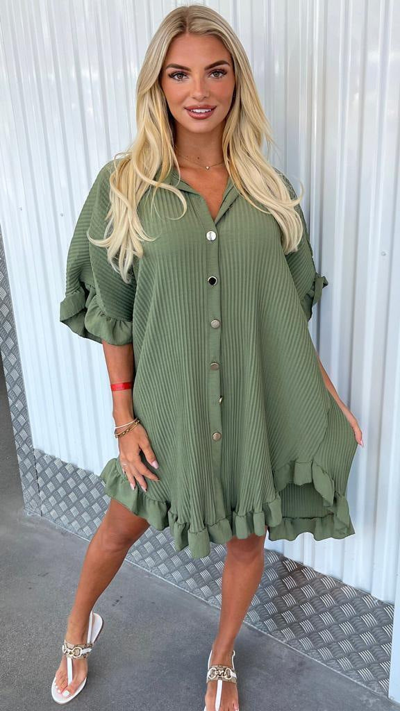 Ruffle Sleeve Shirt Mini Dress