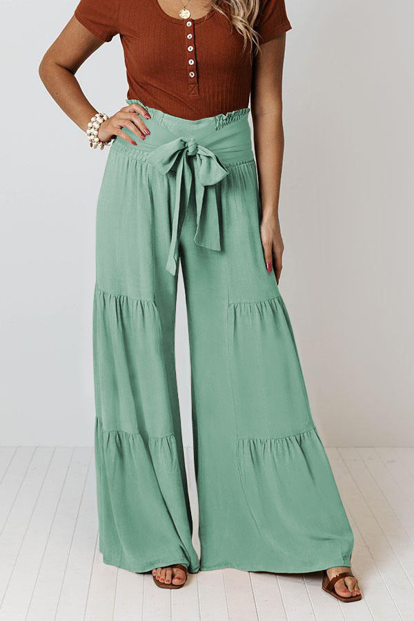 Boho Strappy Elastic Waist Wide Leg Pants