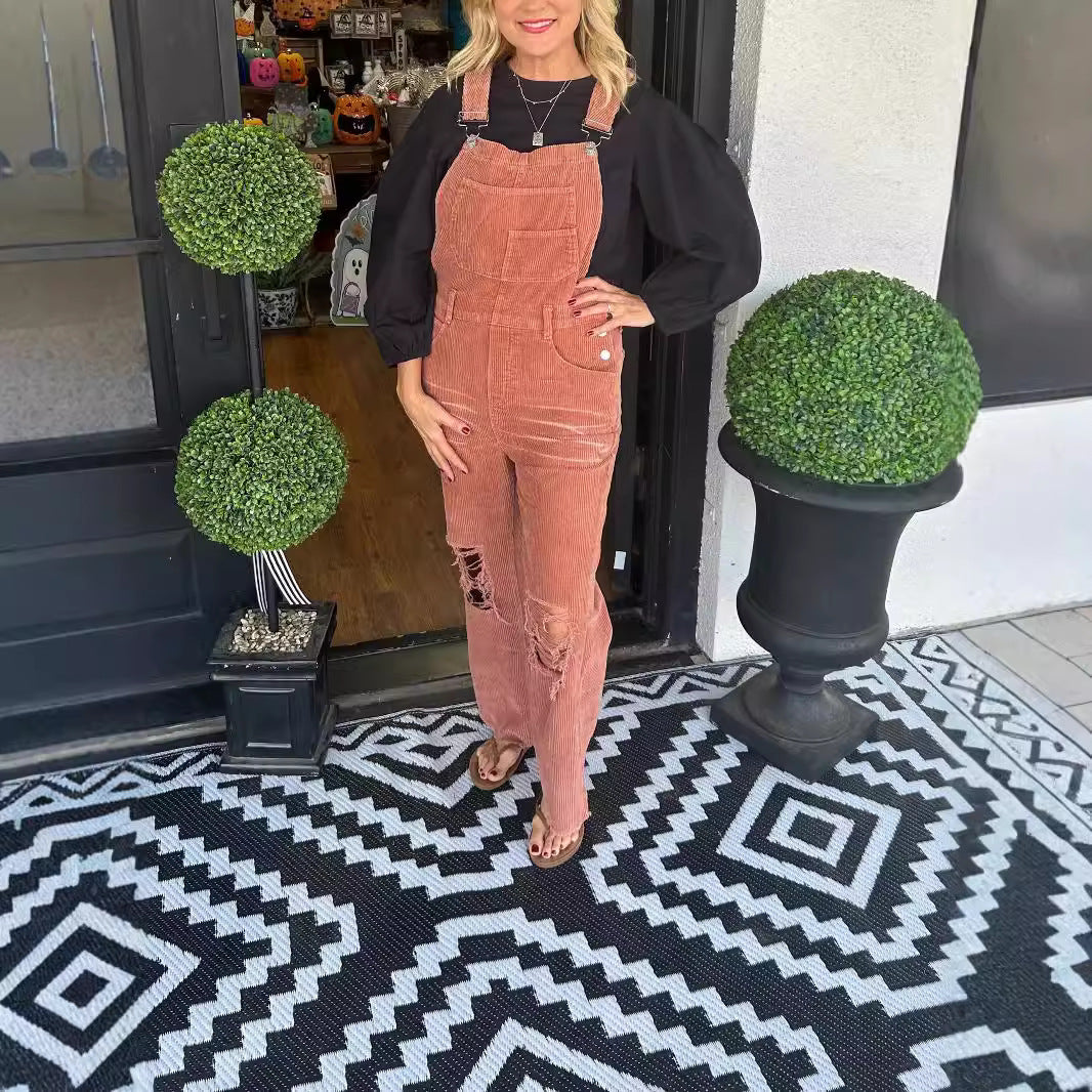 Corduroy Ripped Jumpsuit