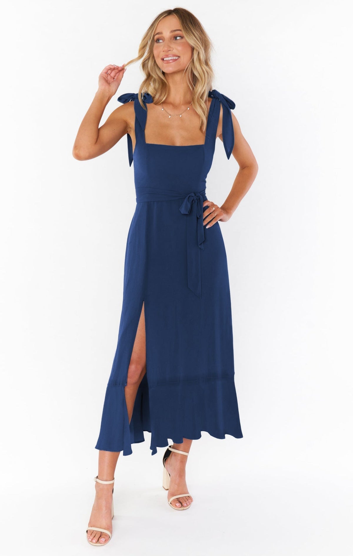 Adjustable Tie-strap Slit Dress