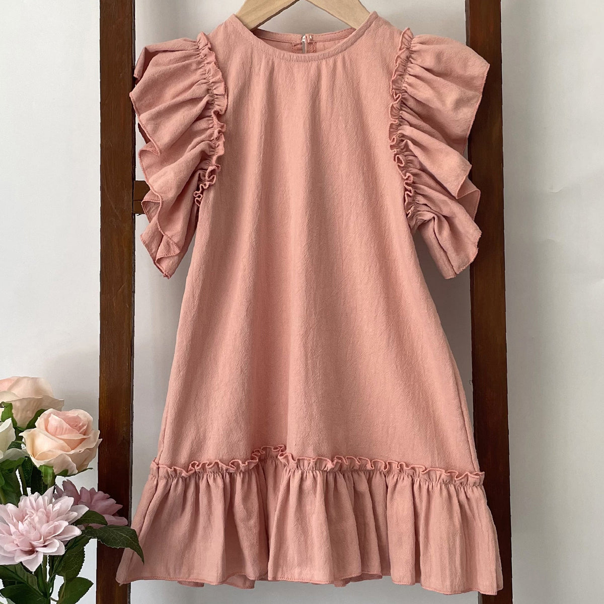 Cotton Linen Ruffled Mini Dress