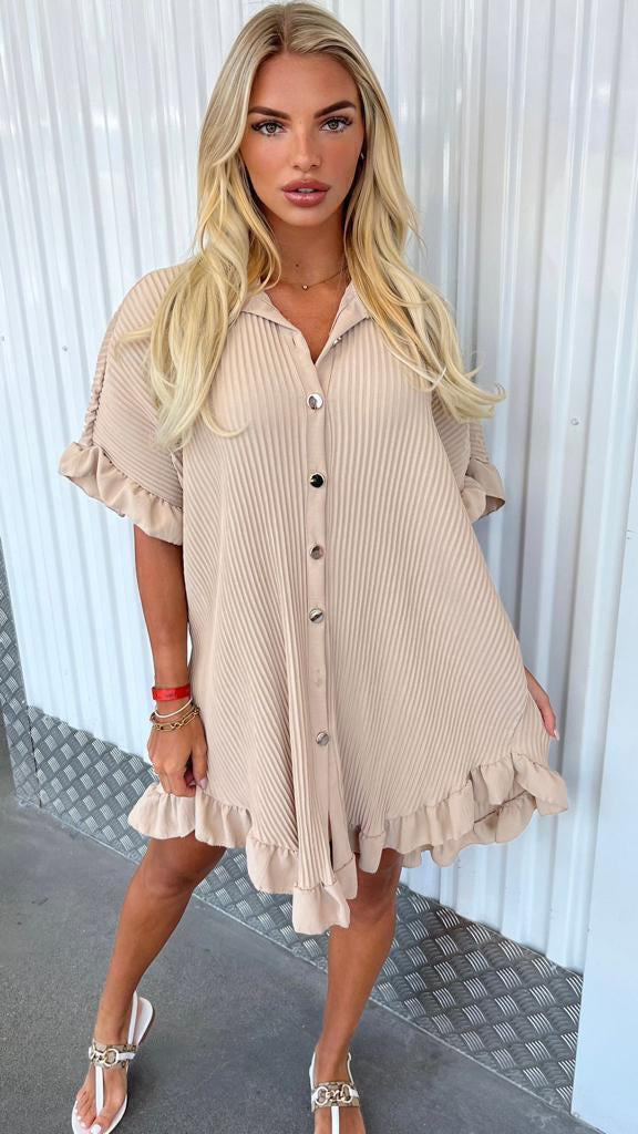 Ruffle Sleeve Shirt Mini Dress