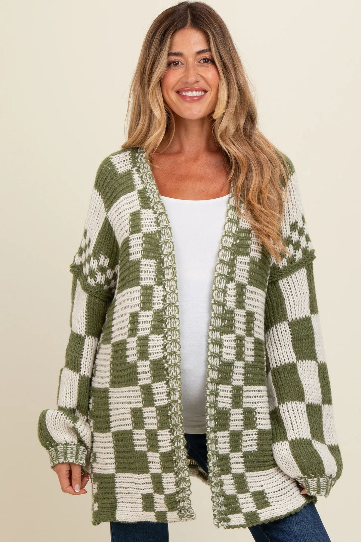 Plaid Open Front Oversize Cardigan