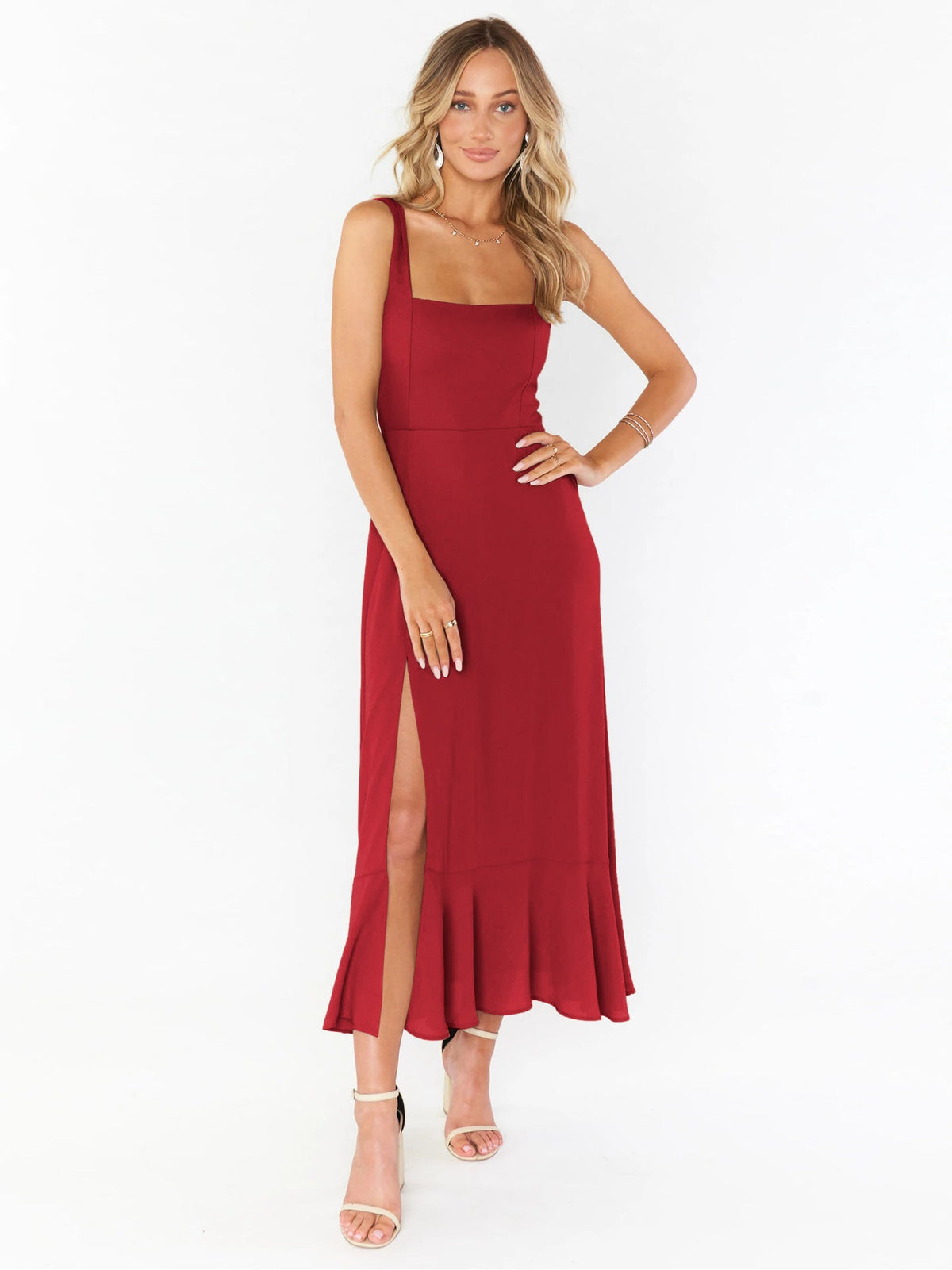 Adjustable Tie-strap Slit Dress