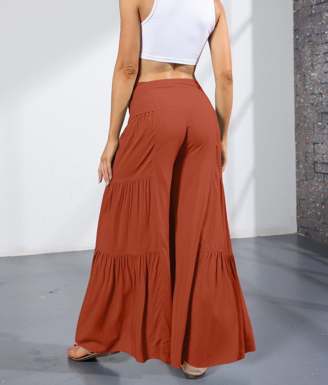 Boho Strappy Elastic Waist Wide Leg Pants