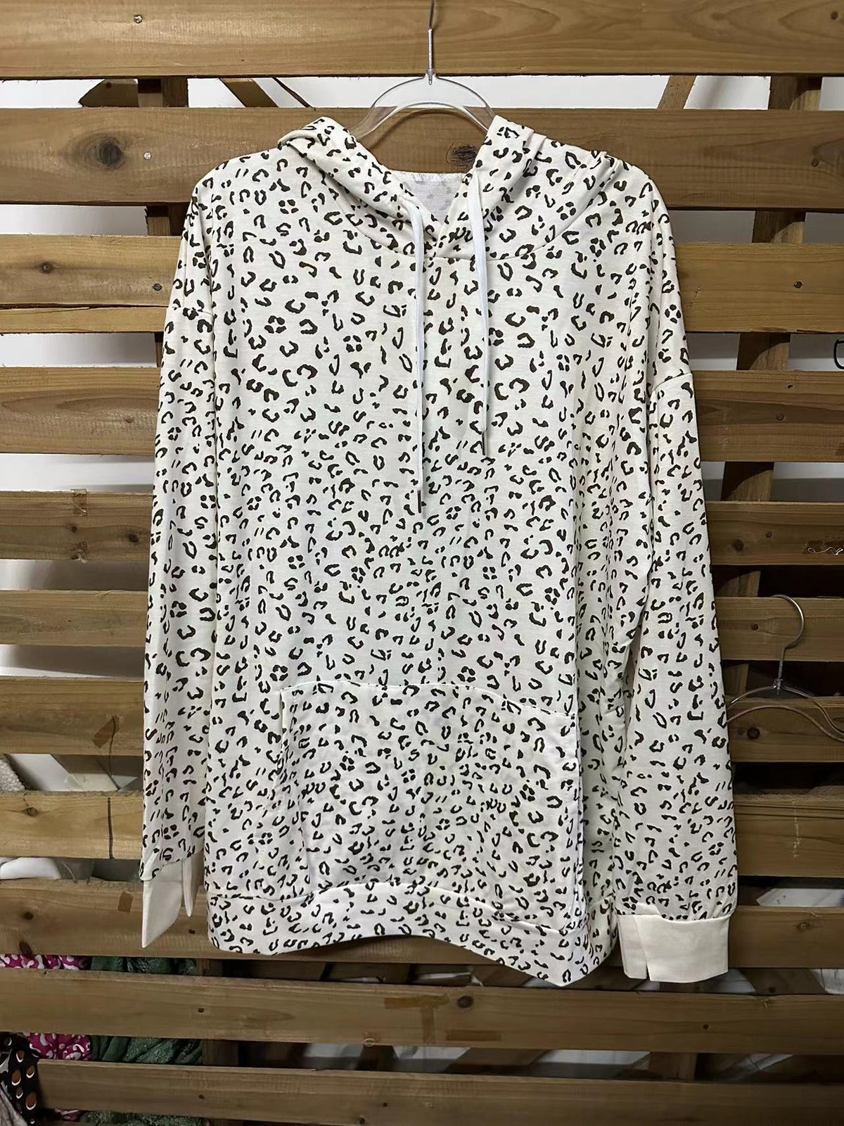 Leopard Drawstring Hooded Sweatshirt