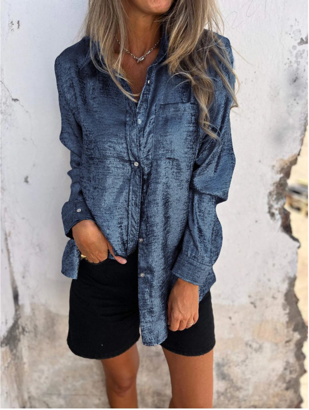 Casual Metallic Stylish Roll-Neck Shirt