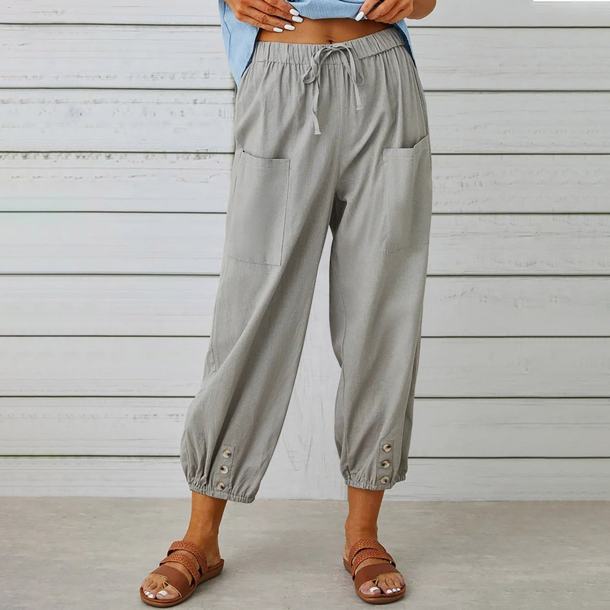 Linen Cropped Wide Leg Pants