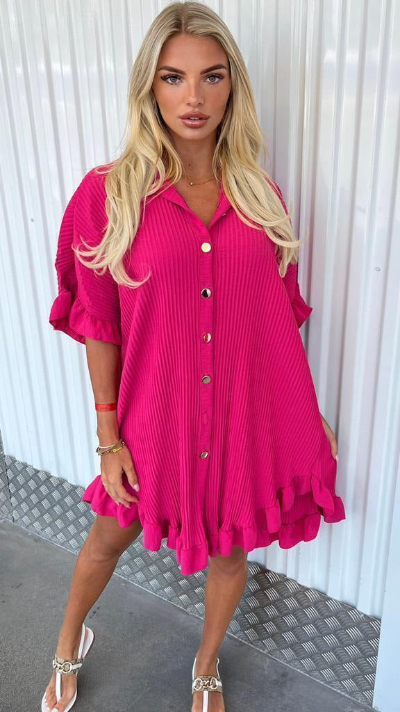 Ruffle Sleeve Shirt Mini Dress