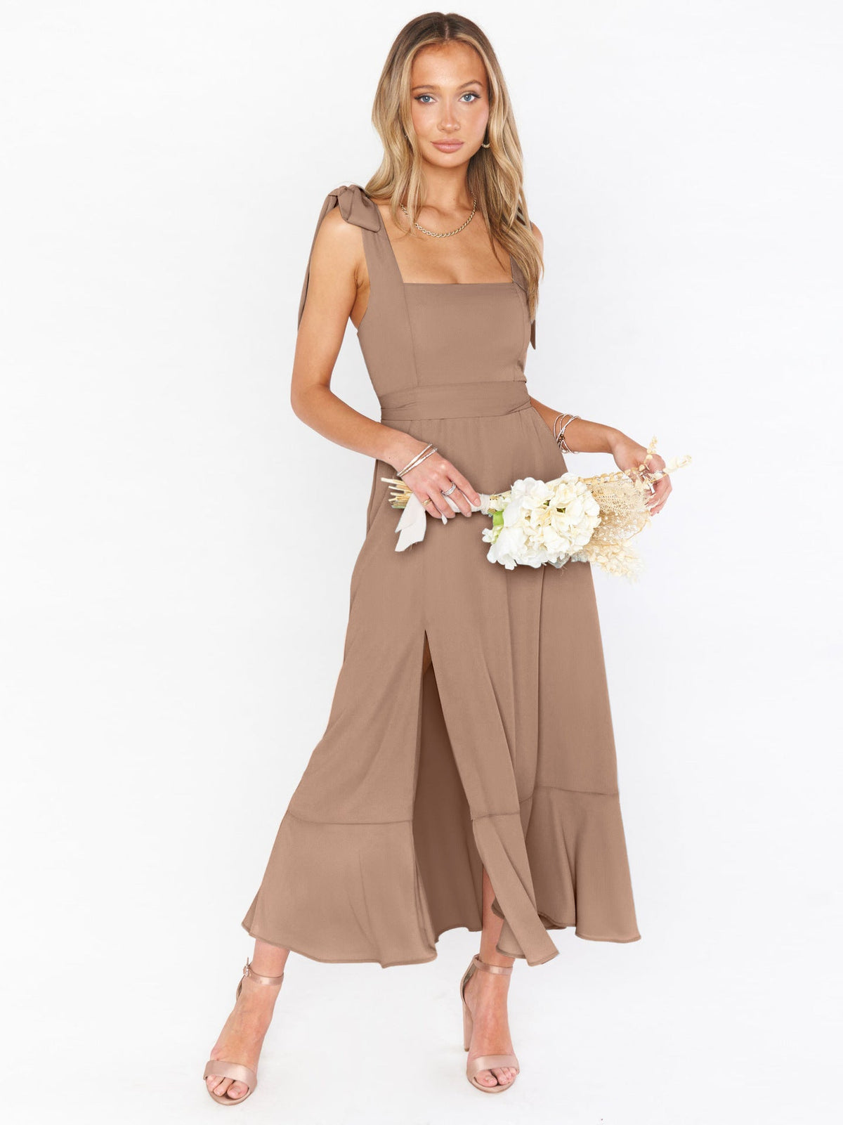 Adjustable Tie-strap Slit Dress