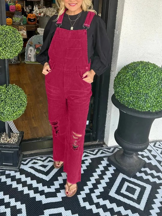 Corduroy Ripped Jumpsuit