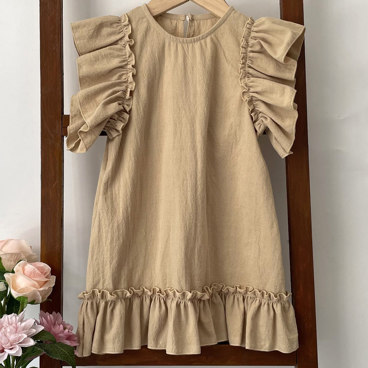 Cotton Linen Ruffled Mini Dress