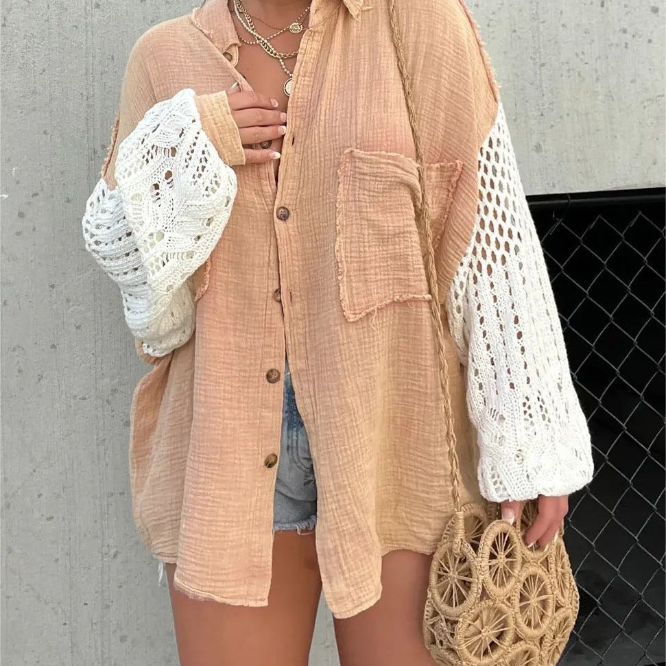 Boho Crochet Sleeve Shacket