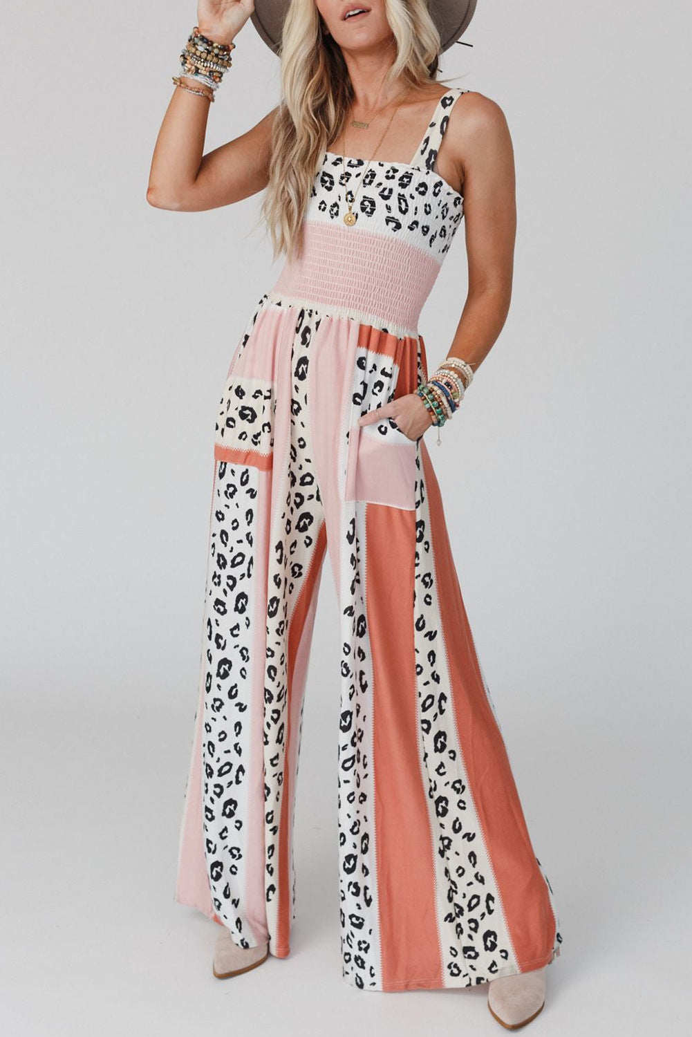 Pink Leopard High Waist Jumpsuit