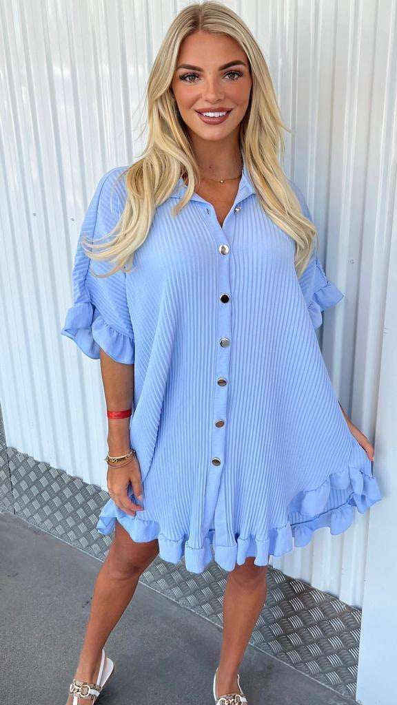 Ruffle Sleeve Shirt Mini Dress