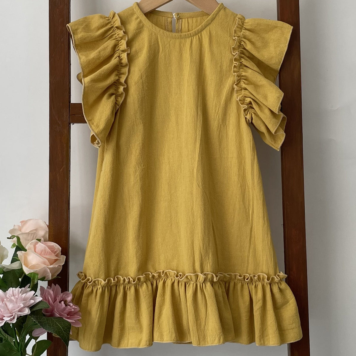 Cotton Linen Ruffled Mini Dress