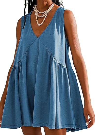 V-neck Sleeveless Pleated Pocket Dress