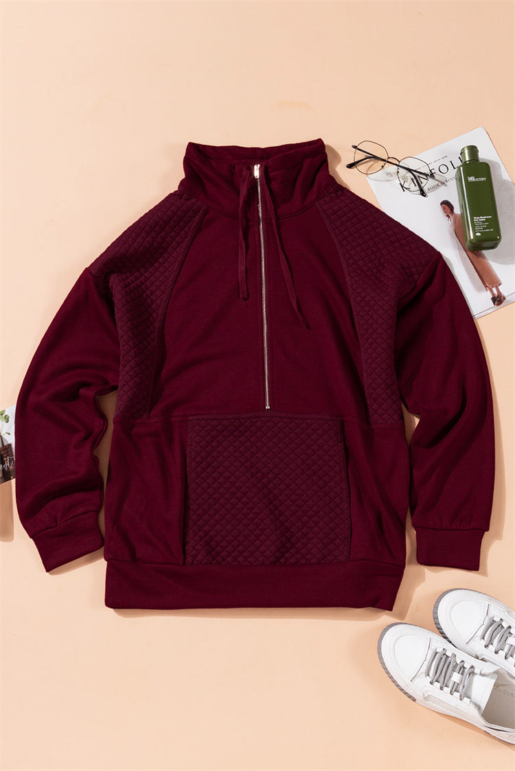 Quilted Patch Half Zipper Sweatshirt