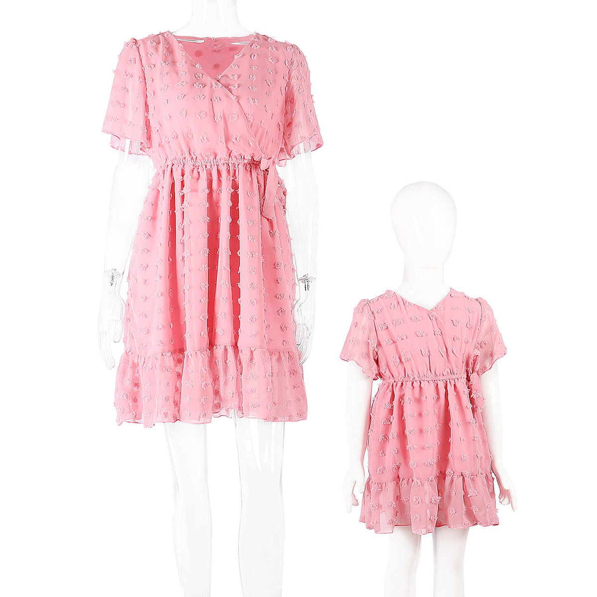 Polka Dot Floral V-neck Parent&child Dress