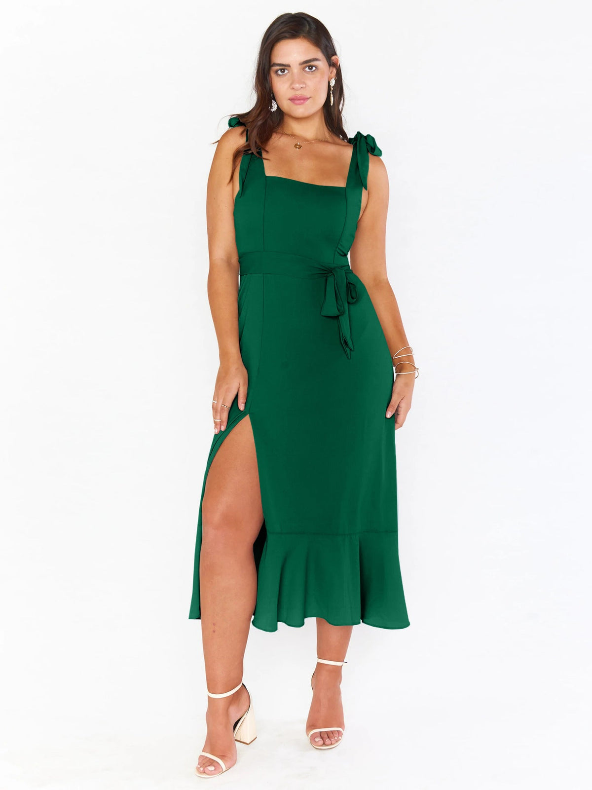 Adjustable Tie-strap Slit Dress