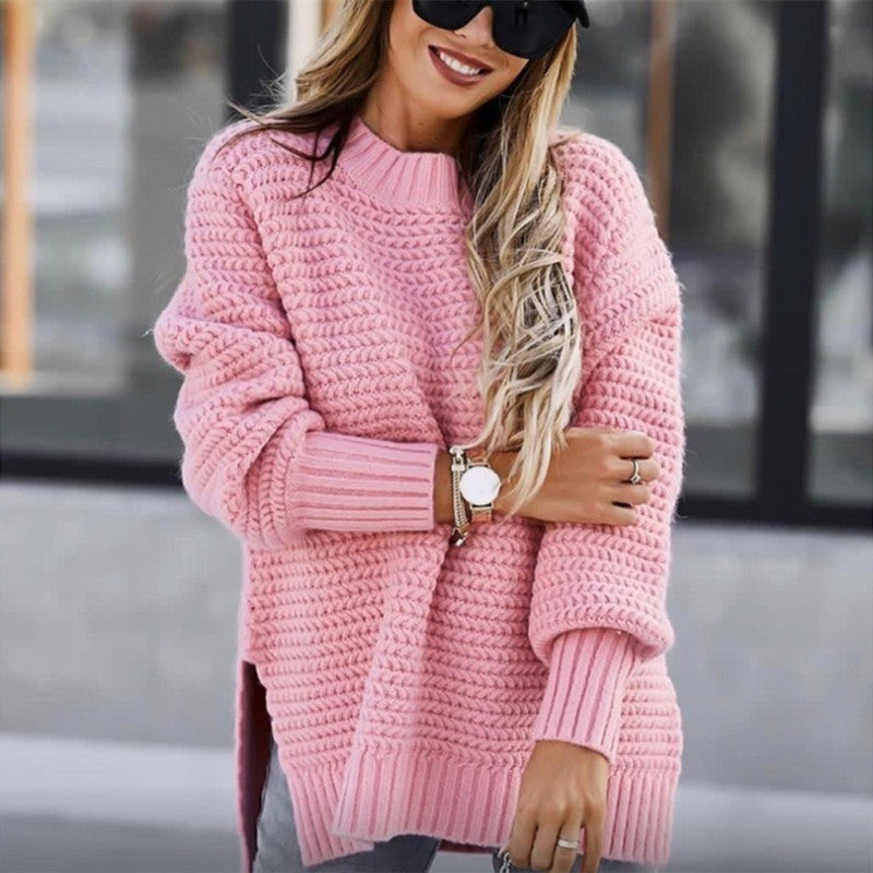 Round Neck Slit Sweater