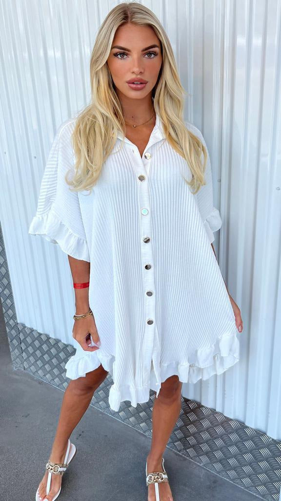 Ruffle Sleeve Shirt Mini Dress