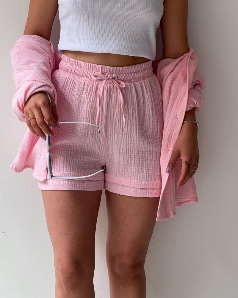 Textured Shirt + Drawstring Shorts 2-Piece Set