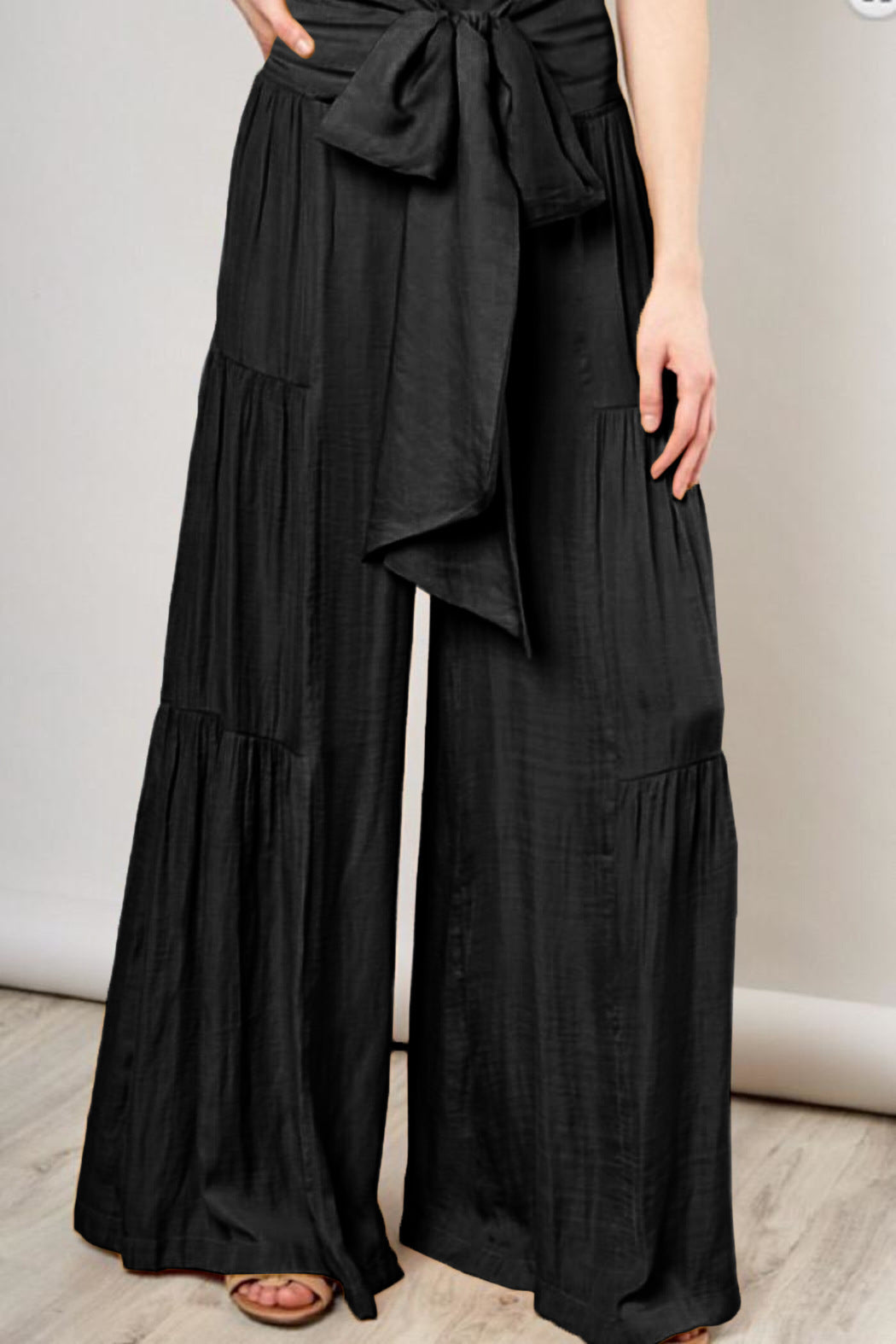 Boho Strappy Elastic Waist Wide Leg Pants