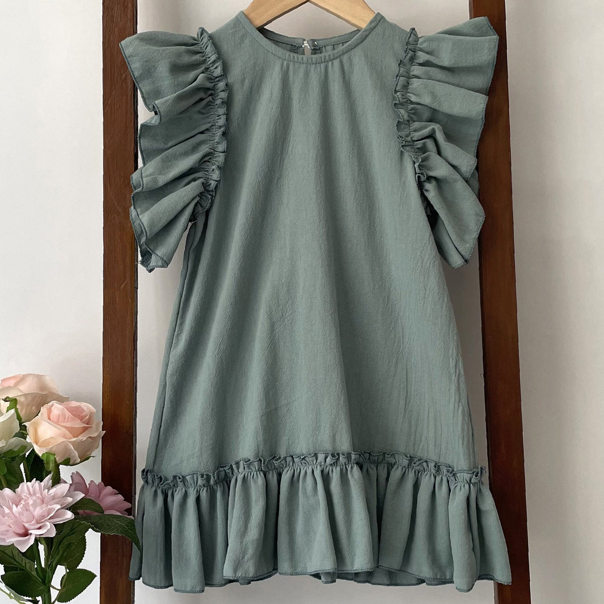 Cotton Linen Ruffled Mini Dress