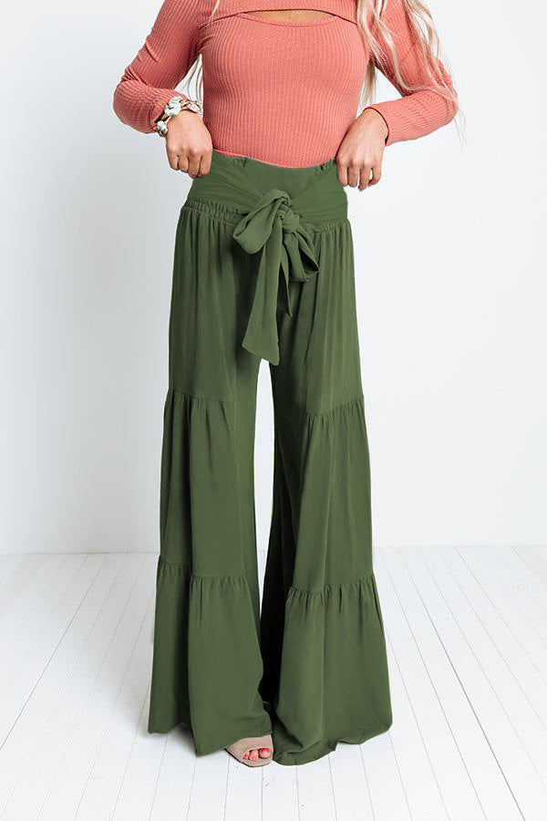 Boho Strappy Elastic Waist Wide Leg Pants