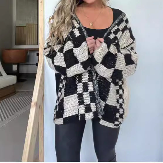 Plaid Open Front Oversize Cardigan