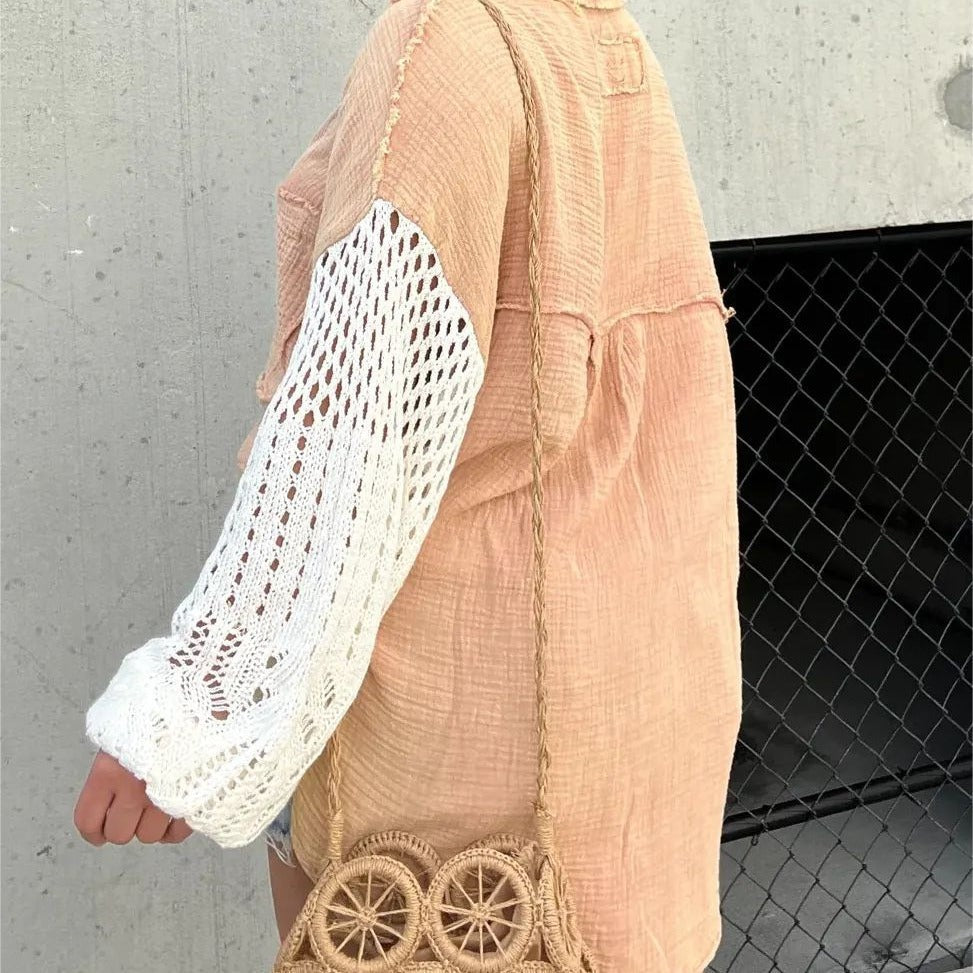 Boho Crochet Sleeve Shacket