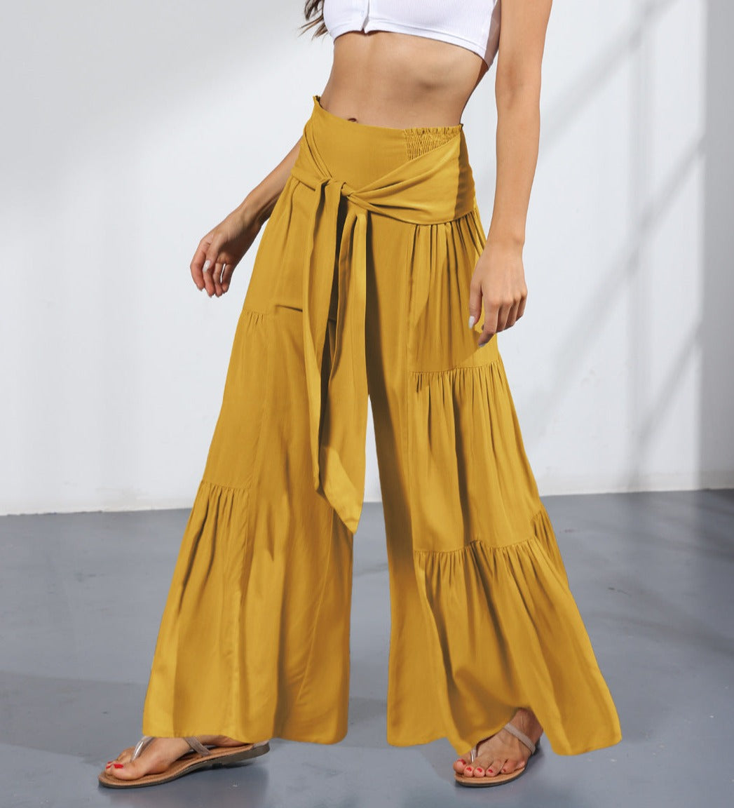 Boho Strappy Elastic Waist Wide Leg Pants