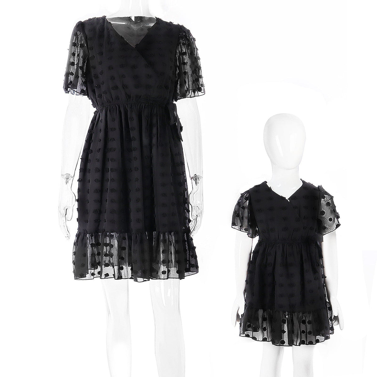 Polka Dot Floral V-neck Parent&child Dress