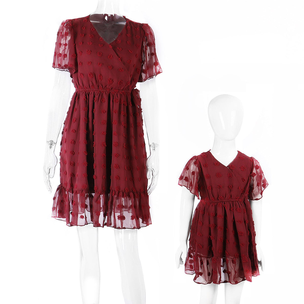 Polka Dot Floral V-neck Parent&child Dress