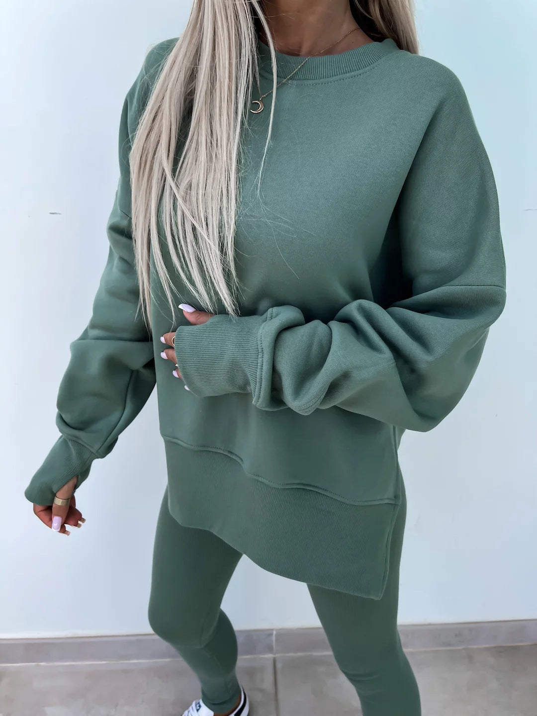 Solid Sweatshirt + Leggings Set