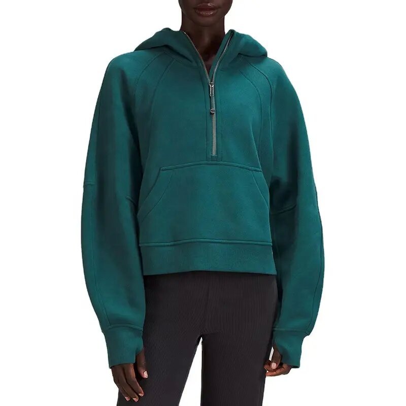 Half Zip Hooded Fleece Short Sweatshirt