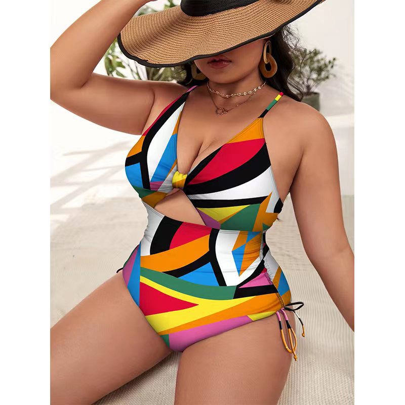 Plus Size Floral Hollow One-piece Swimsuit