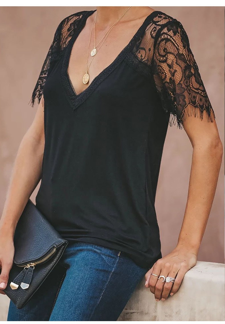 V-neck Lace Sleeve Top