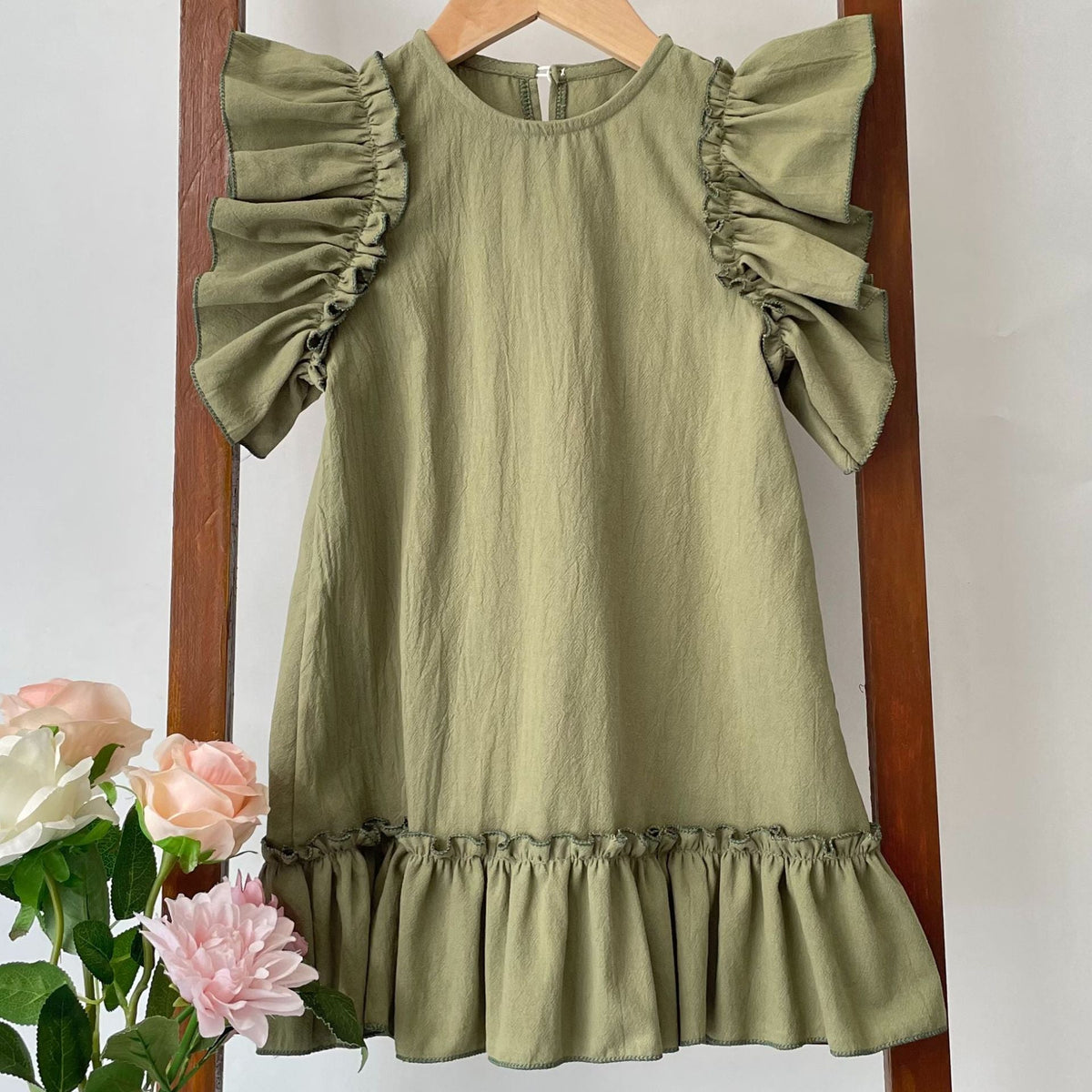 Cotton Linen Ruffled Mini Dress