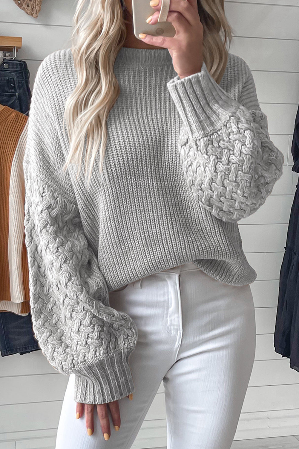 Knit Sleeve Drop Shoulder Sweater