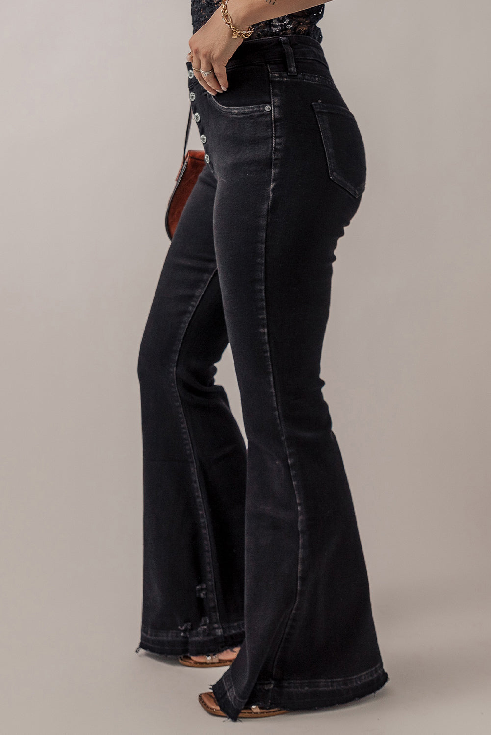 High Waist Button Front Flare Jeans