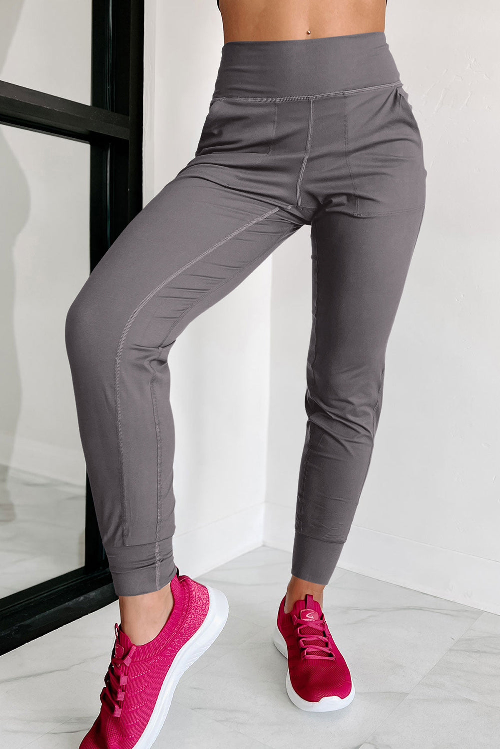 Exposed Seam High Waist Pocketed Joggers