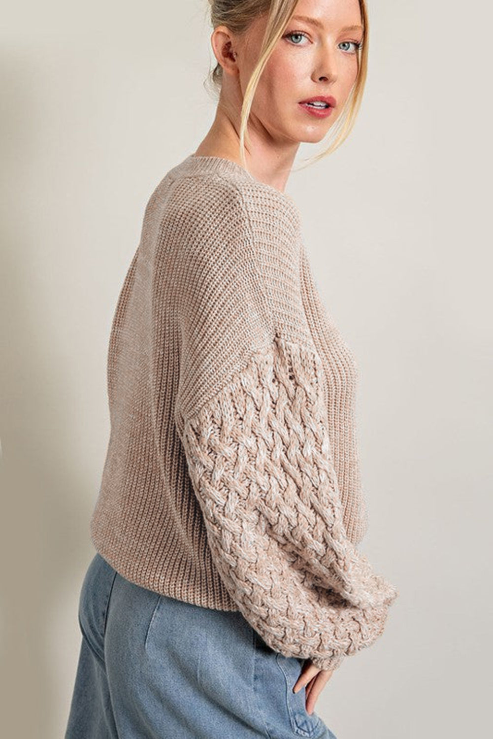 Knit Sleeve Drop Shoulder Sweater