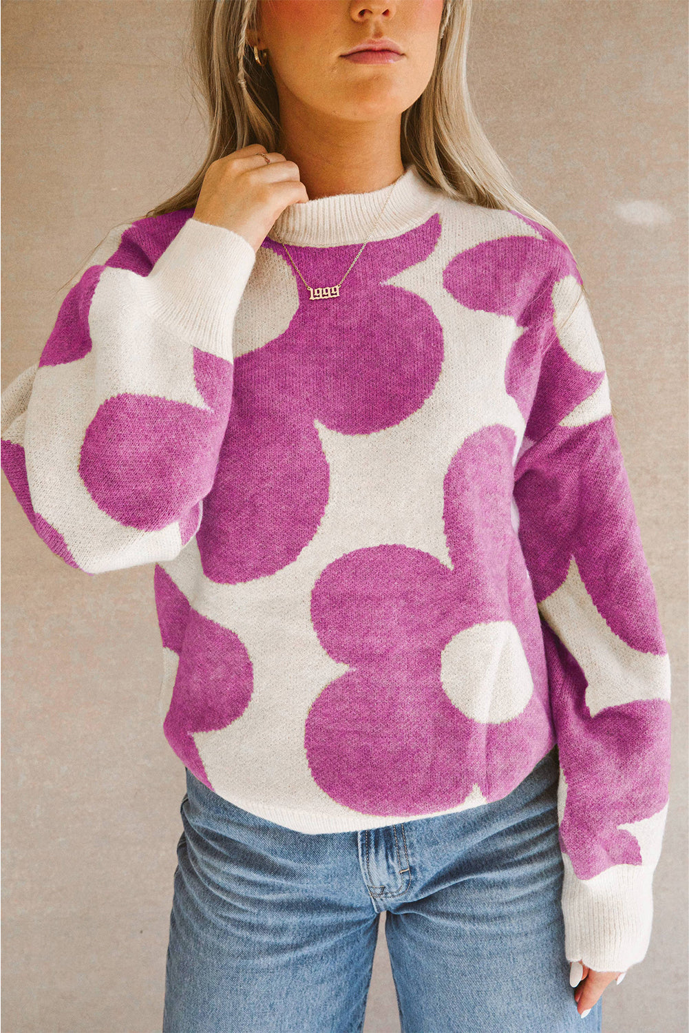 Flower Drop Shoulder Sweater