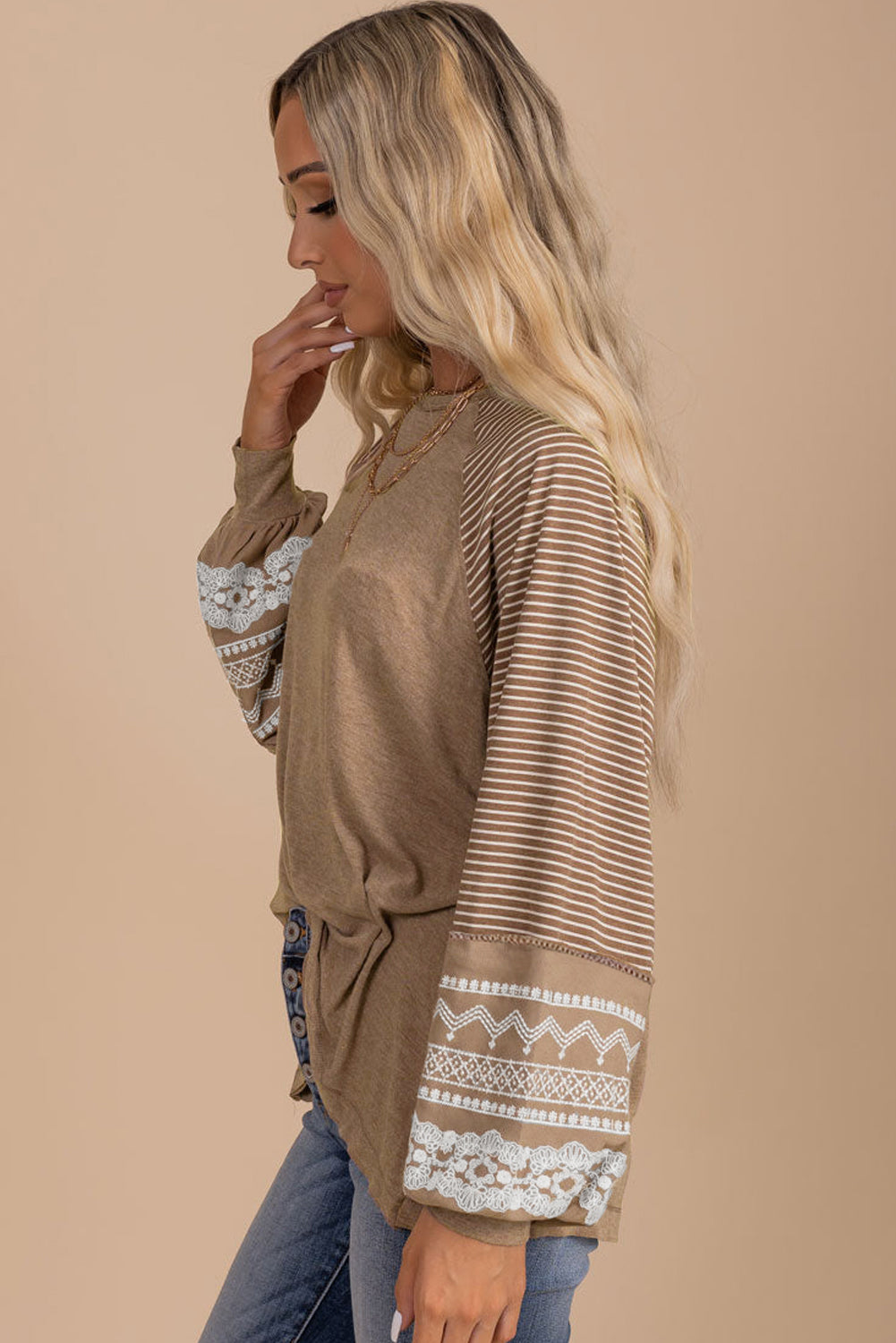 Floral Striped Patchwork Loose Long Sleeve Top