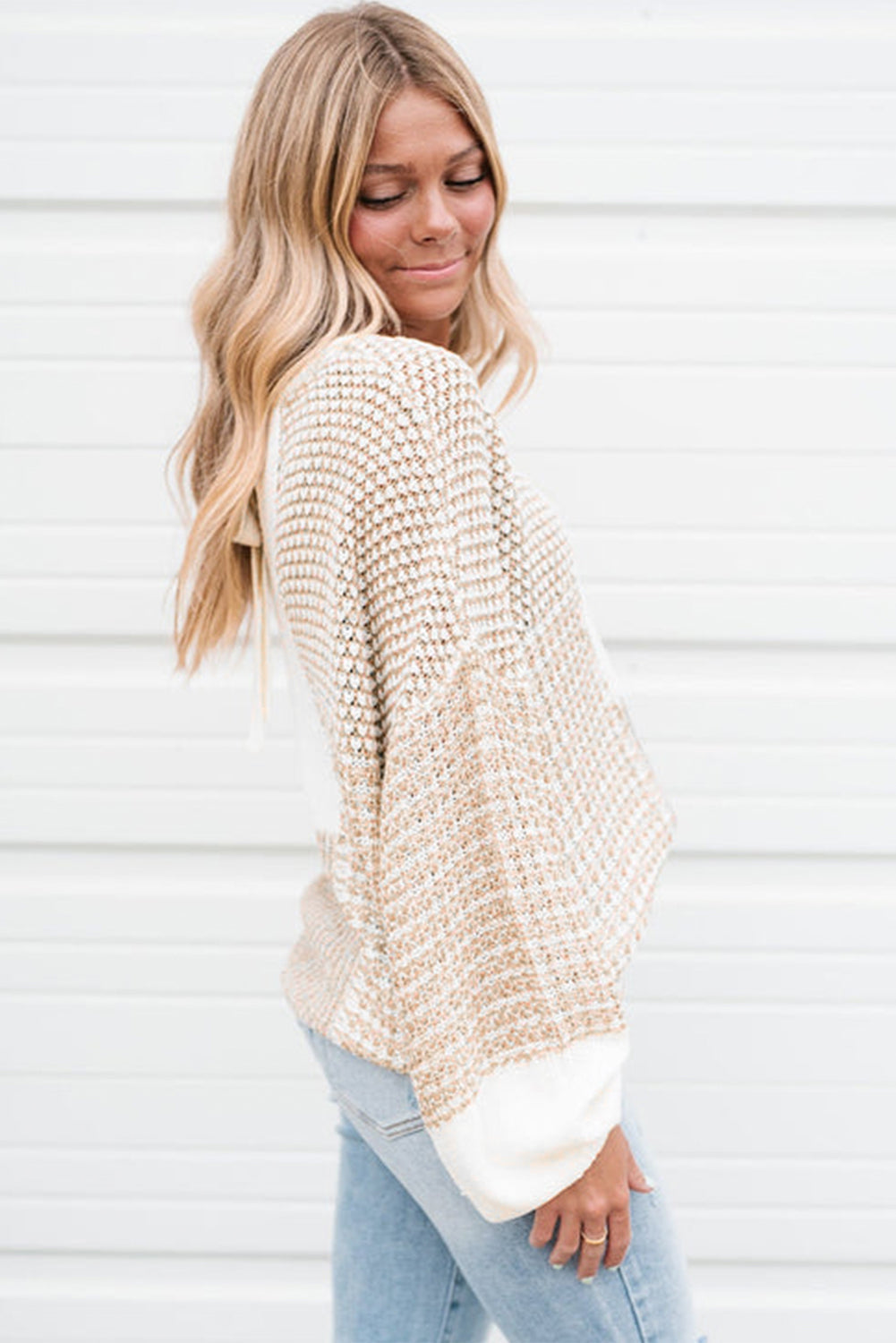 Knit Tie Keyhole Drop Shoulder Sweater