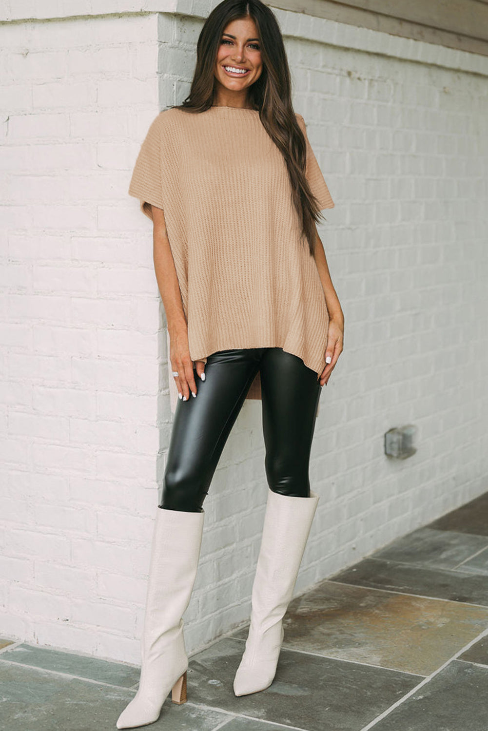 Short Sleeve Side Slit Oversized Sweater